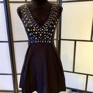 Guess Crystal Adorned Black Fit and Flare Dress